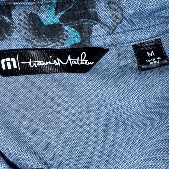 Travis Mathew Blue Floral Print Golf Polo Shirt Medium| 1MS071 Pima Cotton Blend - Picture 9 of 12